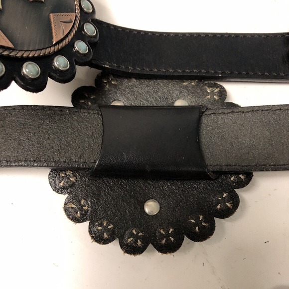 3D LEATHER BELT Cross MEDALLIONS Women’s Size L Large 34-39” Cats Eye Stones New main image 12